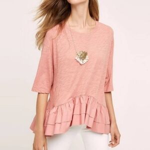 Anthropologie Akemi + Kin Cascade Pink Ruffled Peplum Oversized Short Sleeve Top